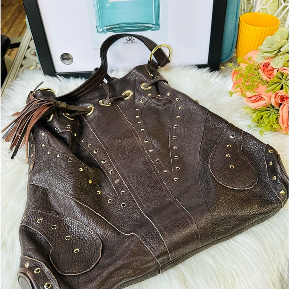 Bulga Brown Leather Drawstring Bag - Picture 9 of 11